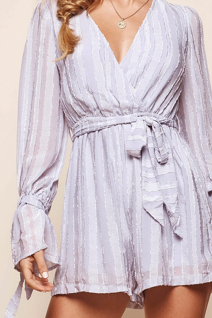 Bodhi V-Neck Long Sleeve Romper Grey