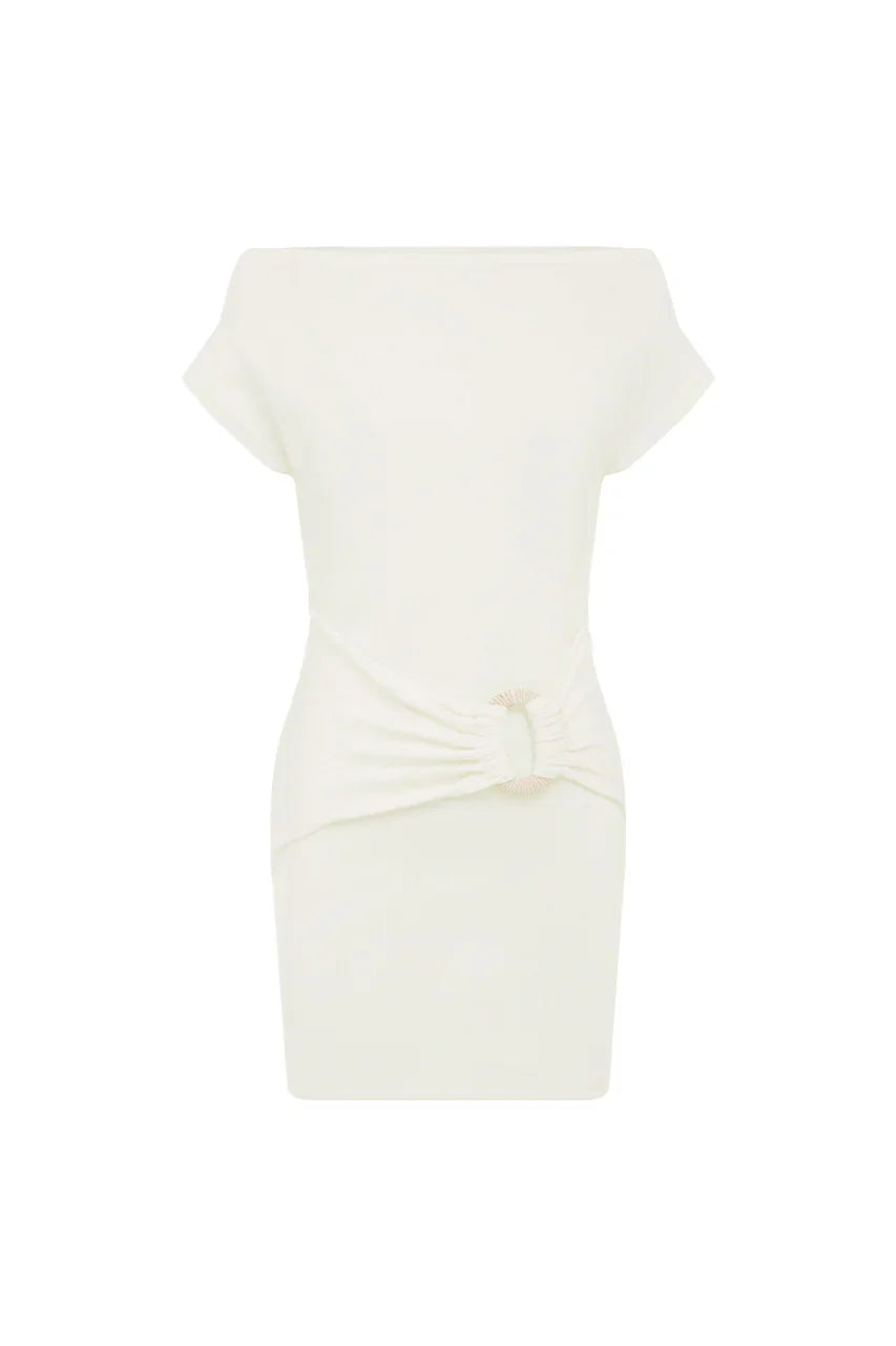 KAMRYN SIDE TIE KNIT MINI DRESS - WHITE