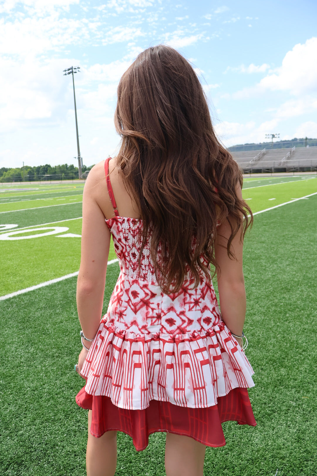 Maroon Abstract Print Tiered Mini Dress