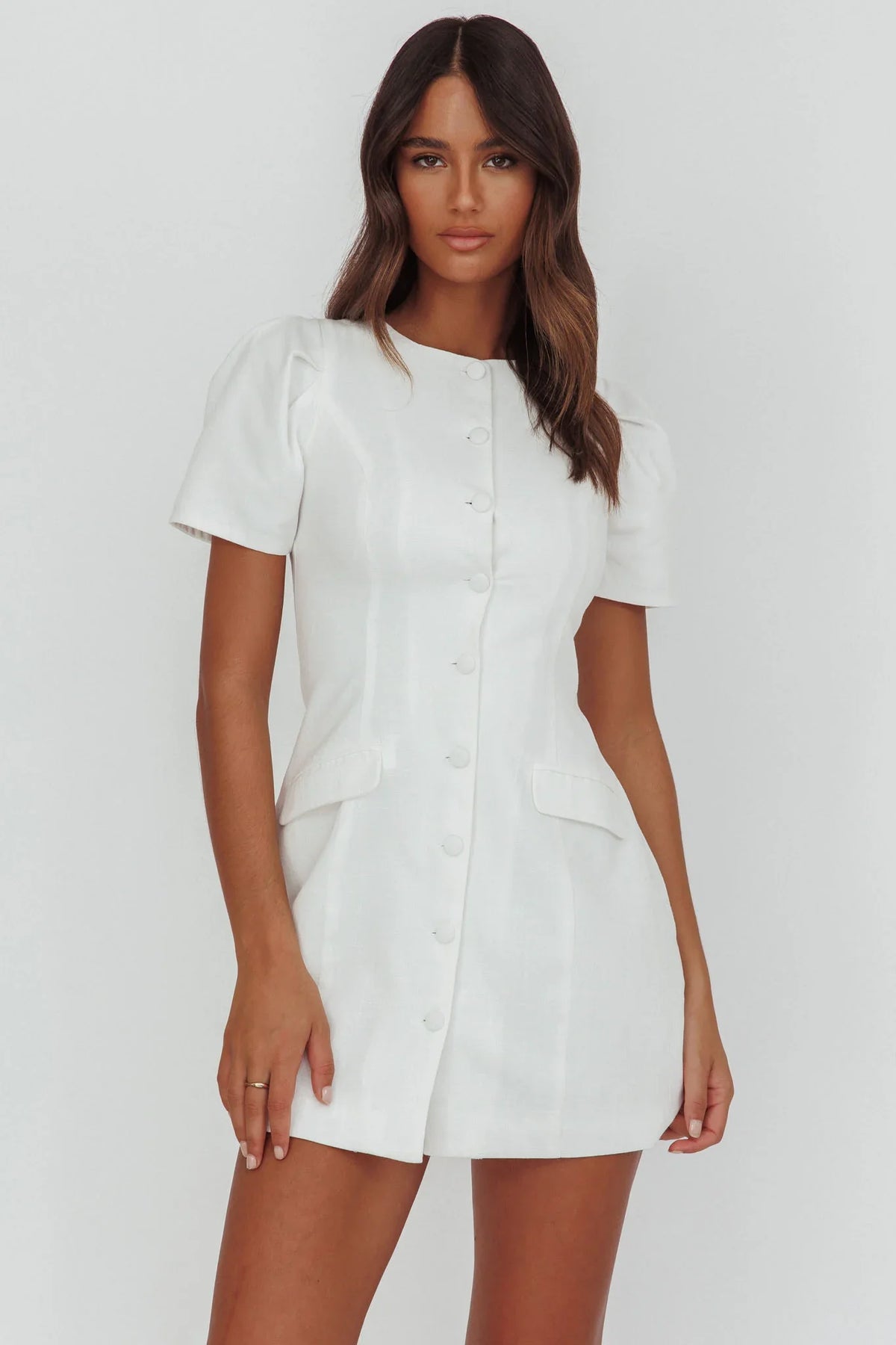 Philomena Button Front Mini Dress White