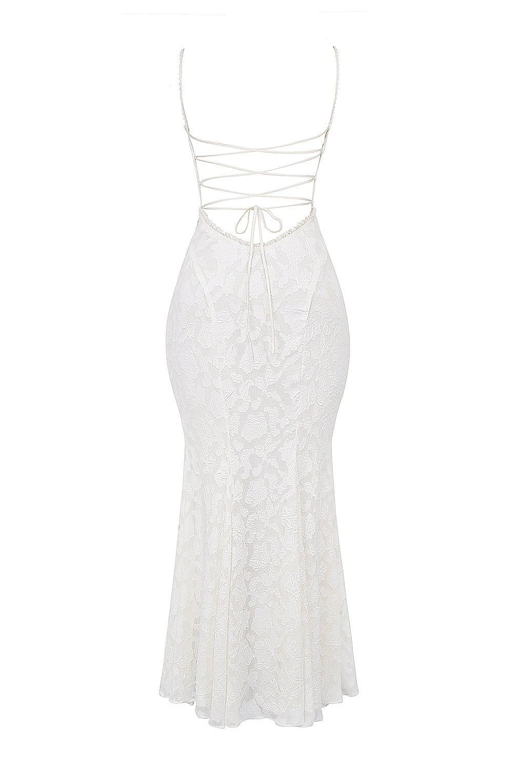 ivory lace up back maxi dress