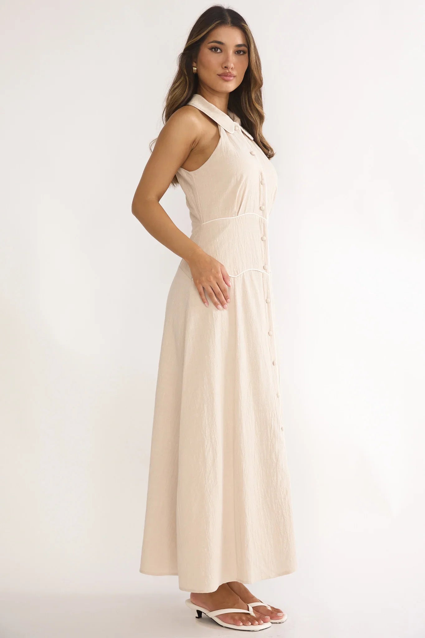 Teagun Collared Button Maxi Dress Stone