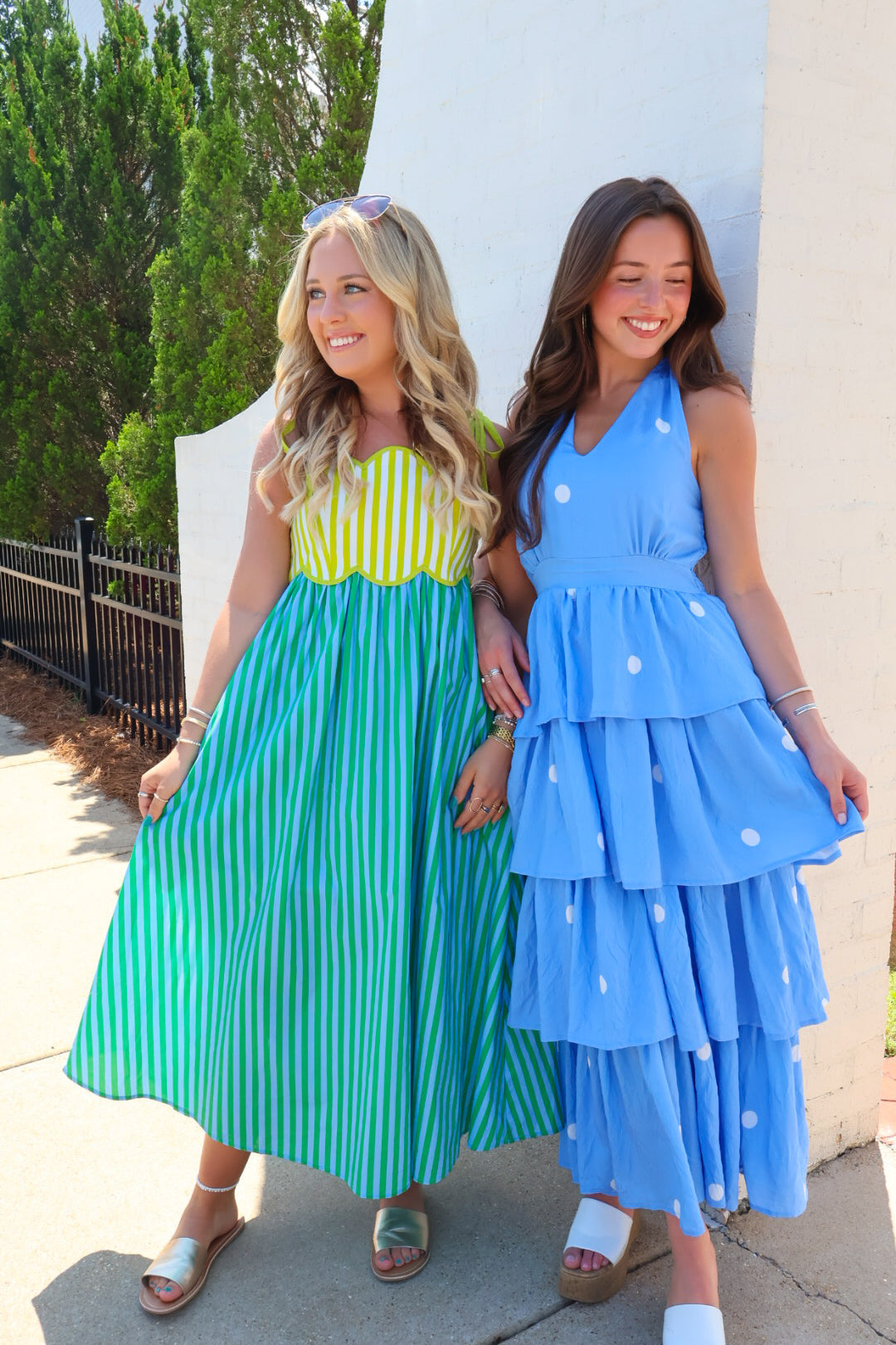 Blue Polka Dot Tiered Halter Midi Dress