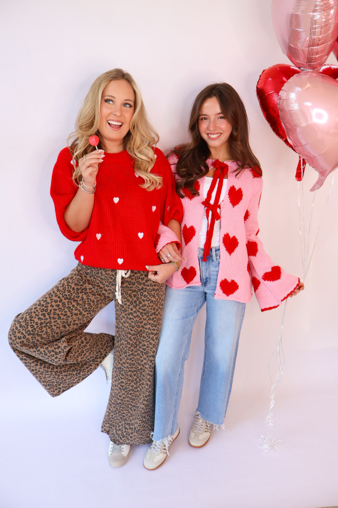 Embroidered Heart Knit Sweater Top - Red
