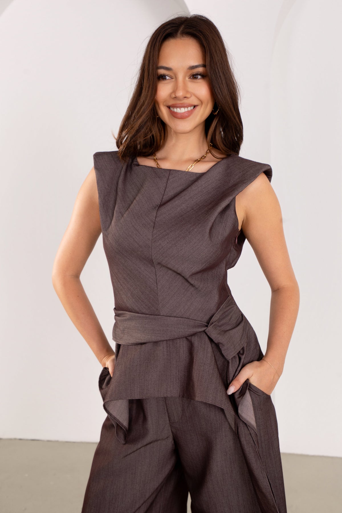 Torrin Charcoal Peplum Top & High Waisted Pant Set