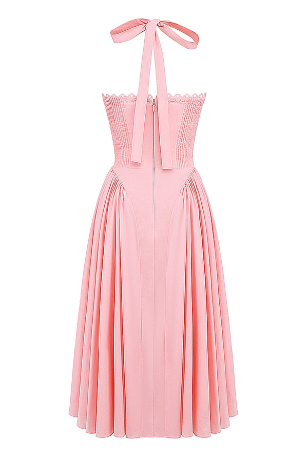 rose pink cotton halter midi sundress