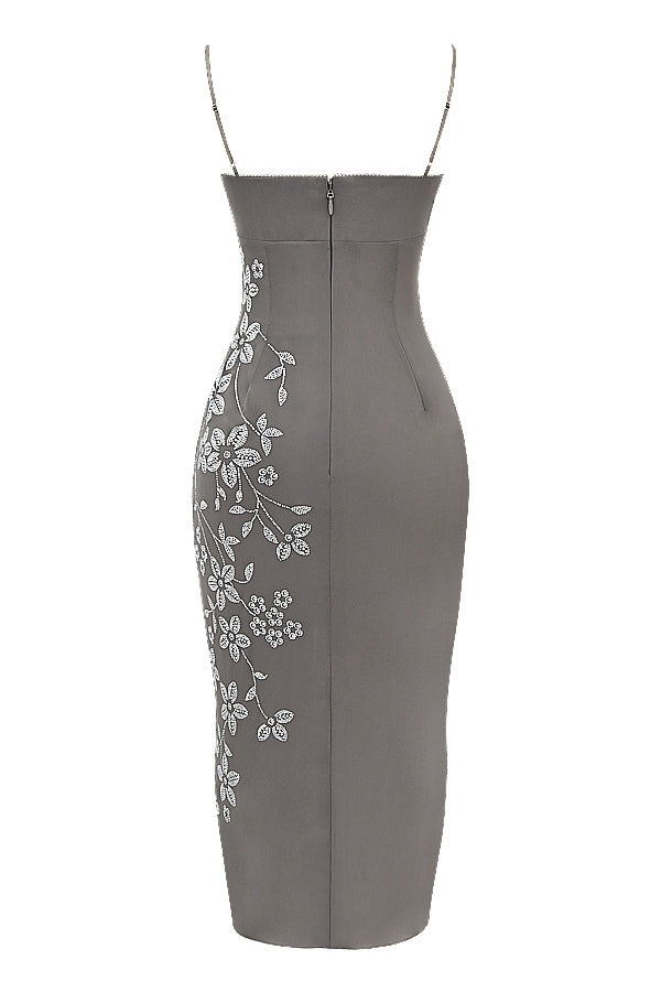 smoke crystal embellished midi dress