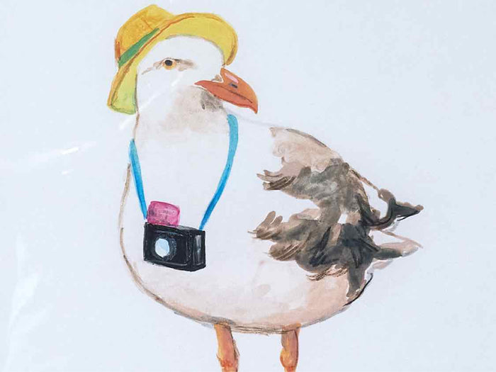 'Beach Bum II'Watercolor Print Double Matted In Driftwwod Gray Frame