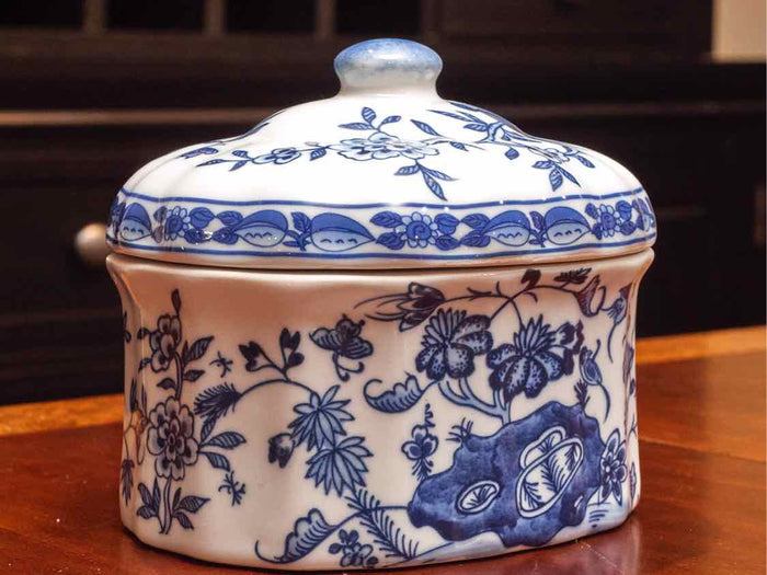 Blue & White Porcelain Oval Jar