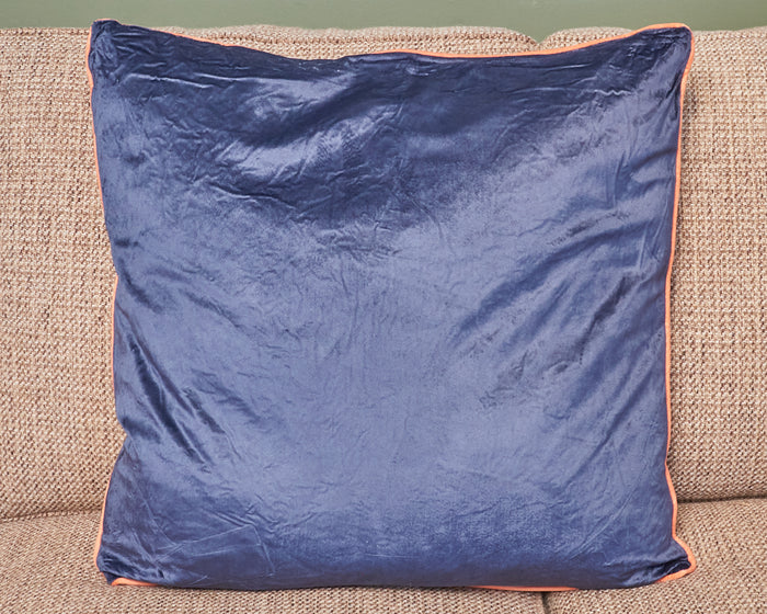 Canvas Linen Pink Urns Navy Velvet Feather Filled Accent Pillow