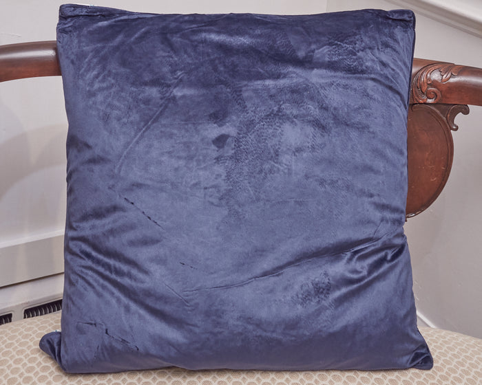Canvas Linen Teal Urns Navy Velvet Feather Filled Accent Pillow