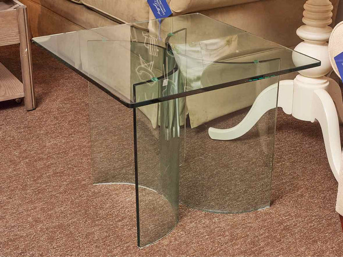 Glass Square Side Table with Semi Circle Base