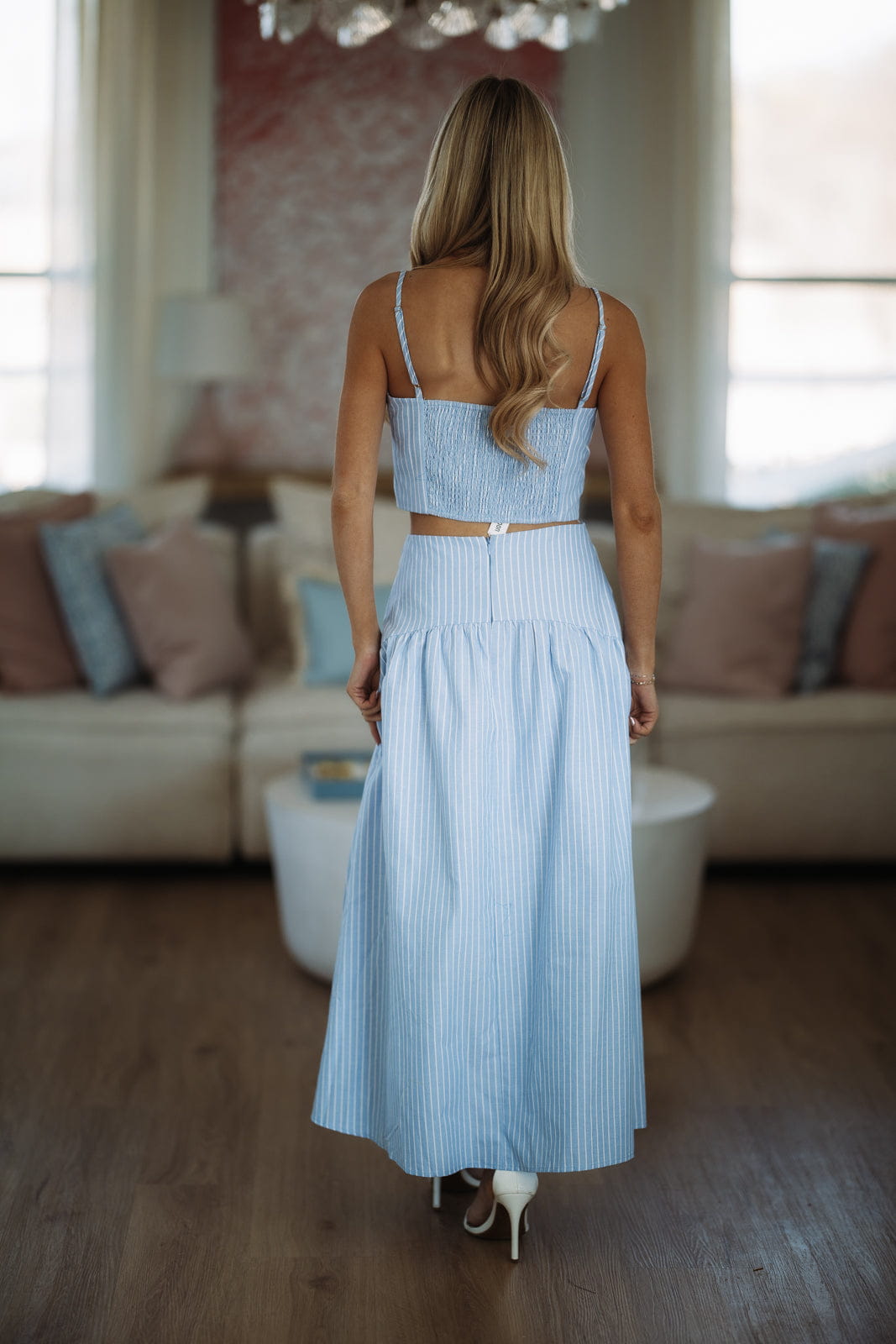 Next Level Maxi Skirt - Light Blue and White