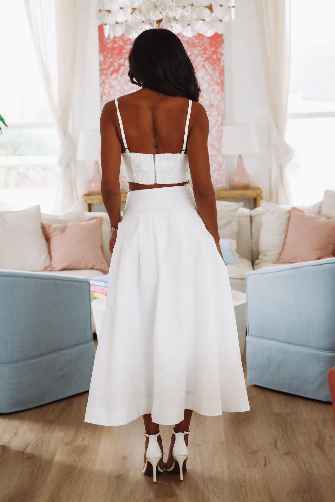 The Keeper Crop Top and Midi Skirt Set - White
