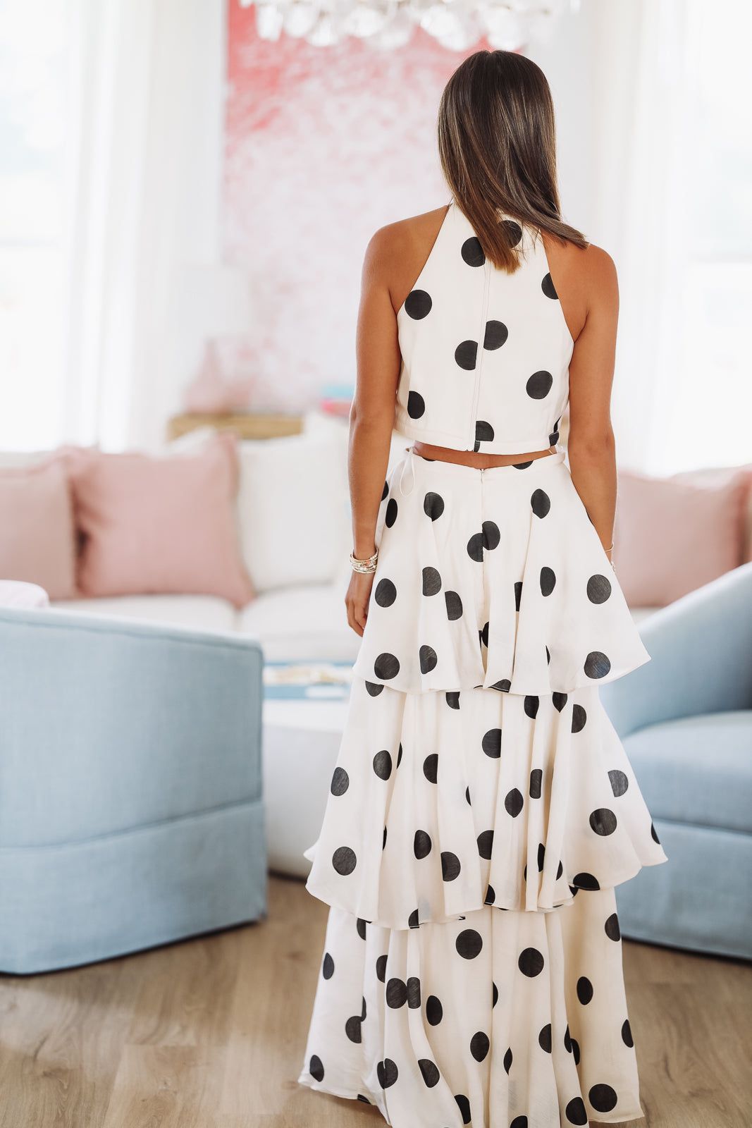 Dots For Days Top and Maxi Skirt Set - Beige and Black