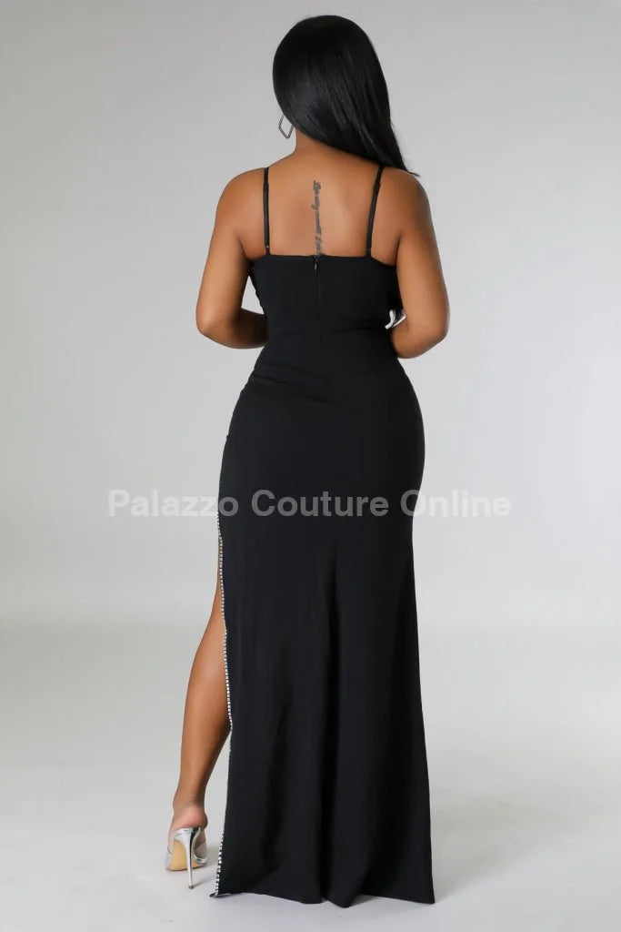 Marcia Glam Black Maxi Dress with Corset Style
