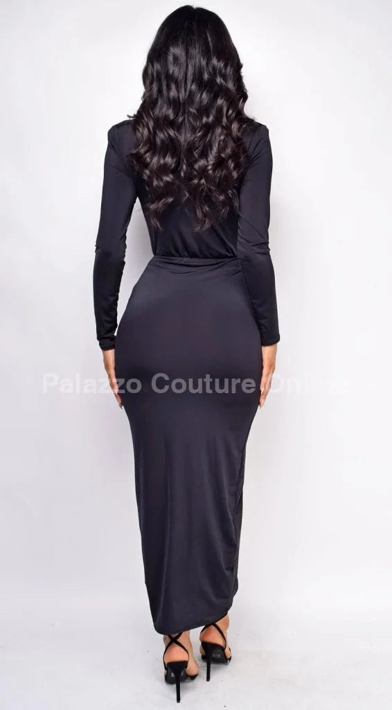Midnight Allure Plunge Maxi Dress