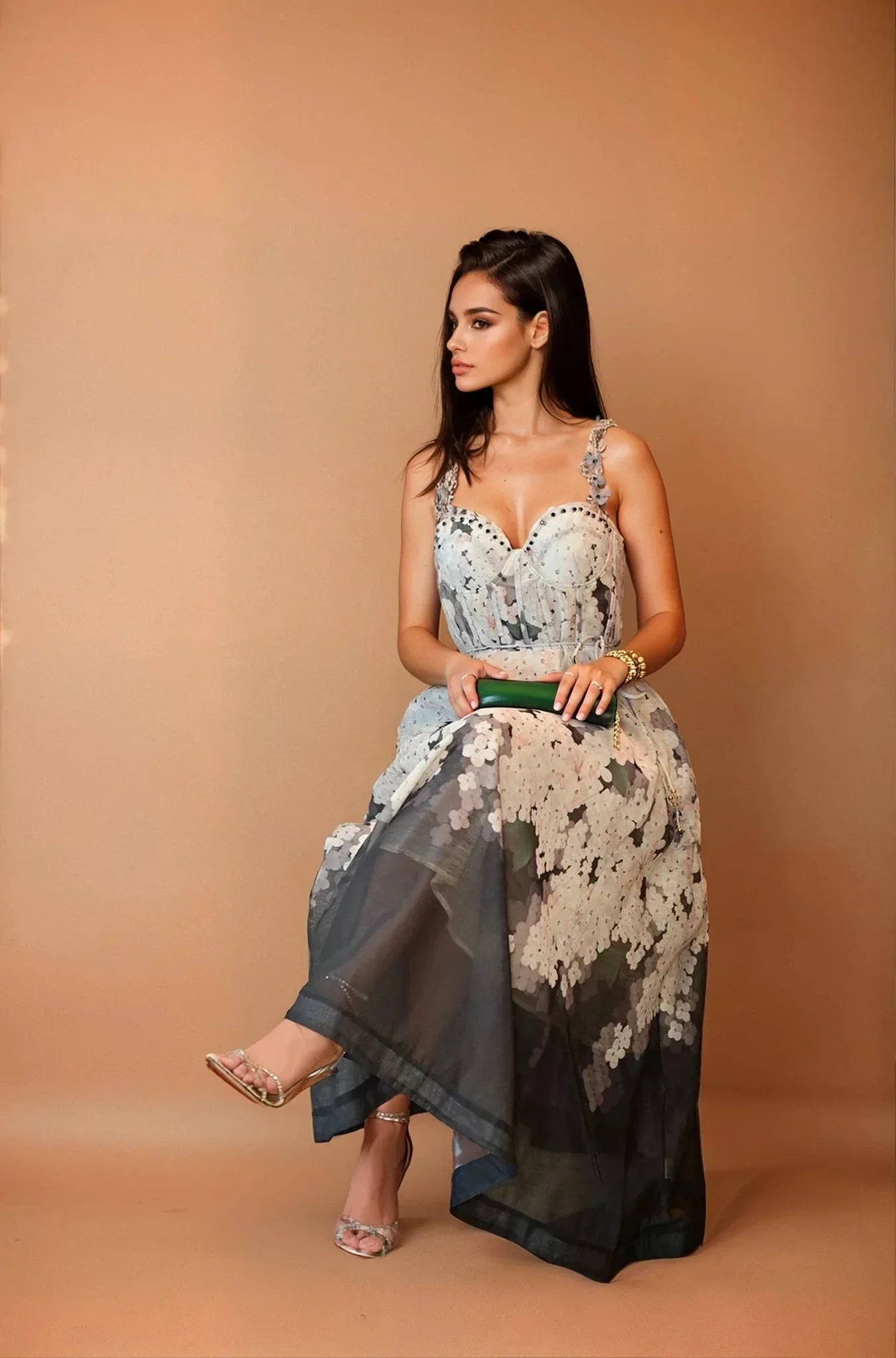 Midnight Bloom Corset Maxi Dress
