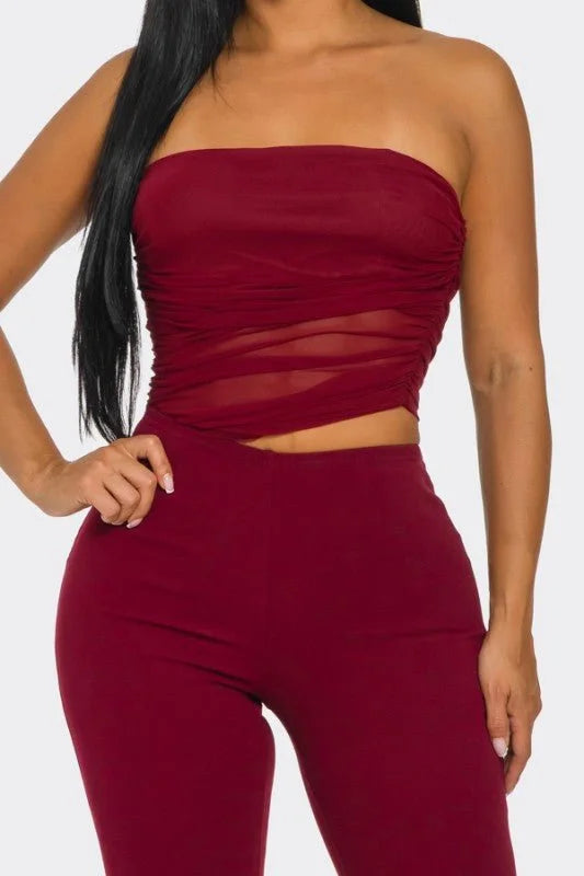 Midnight Temptation Mesh Jumpsuit - Wine