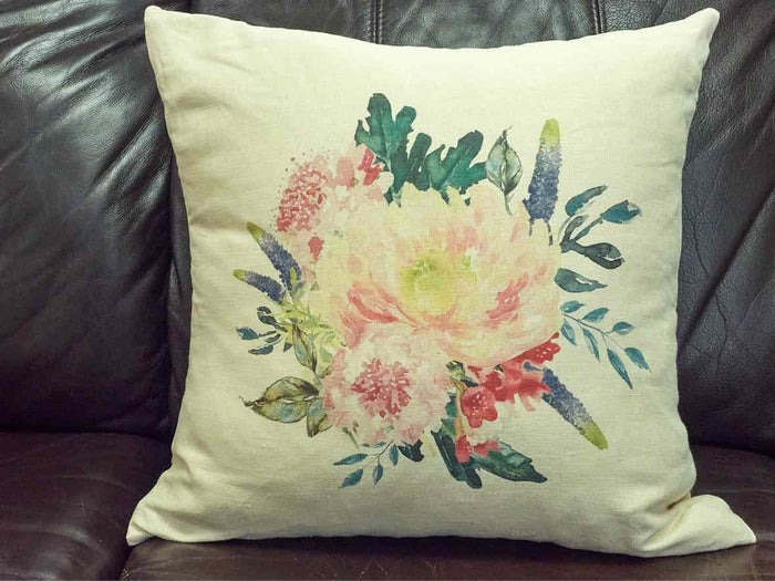 Pair of Linen Peony Flower on Linen Accent Pillows