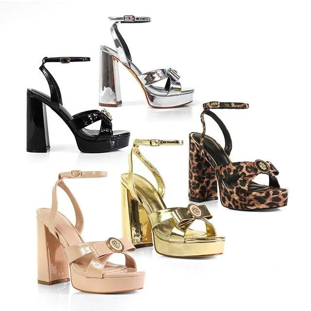 Platform Olina Tamara Cross & Bow Heels -Nude