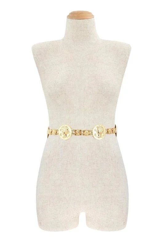 Regal Greek Coin Linked Metal Belt (Gold)