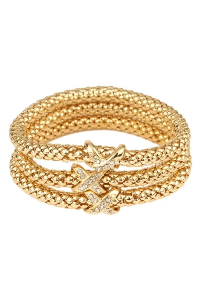 Rhinestone Caviar Multi Stackable Bracelet (Gold)