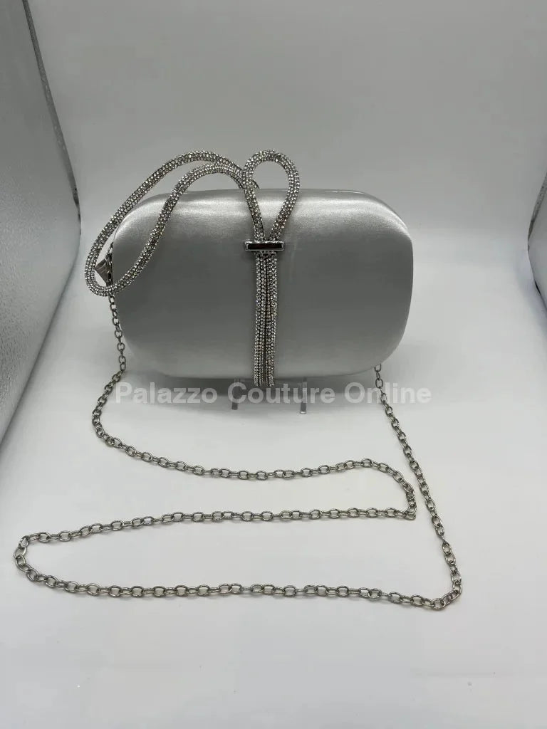 Satin Night Rhinestone Silver Clutch Bag