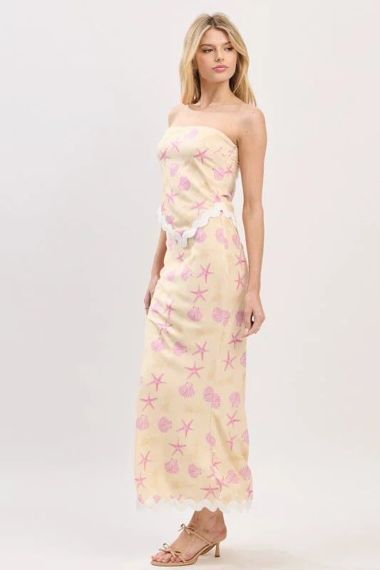 Seashell Muse Mermaid Skirt Set – Pale Yellow Two-Piece