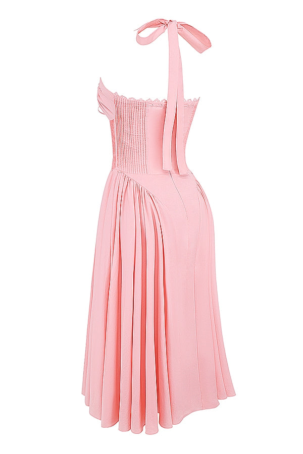 rose pink cotton halter midi sundress