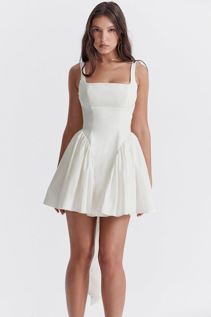 ivory cotton bow mini dress