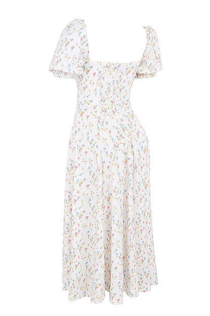 white posy print cotton puff sleeve midi sundress