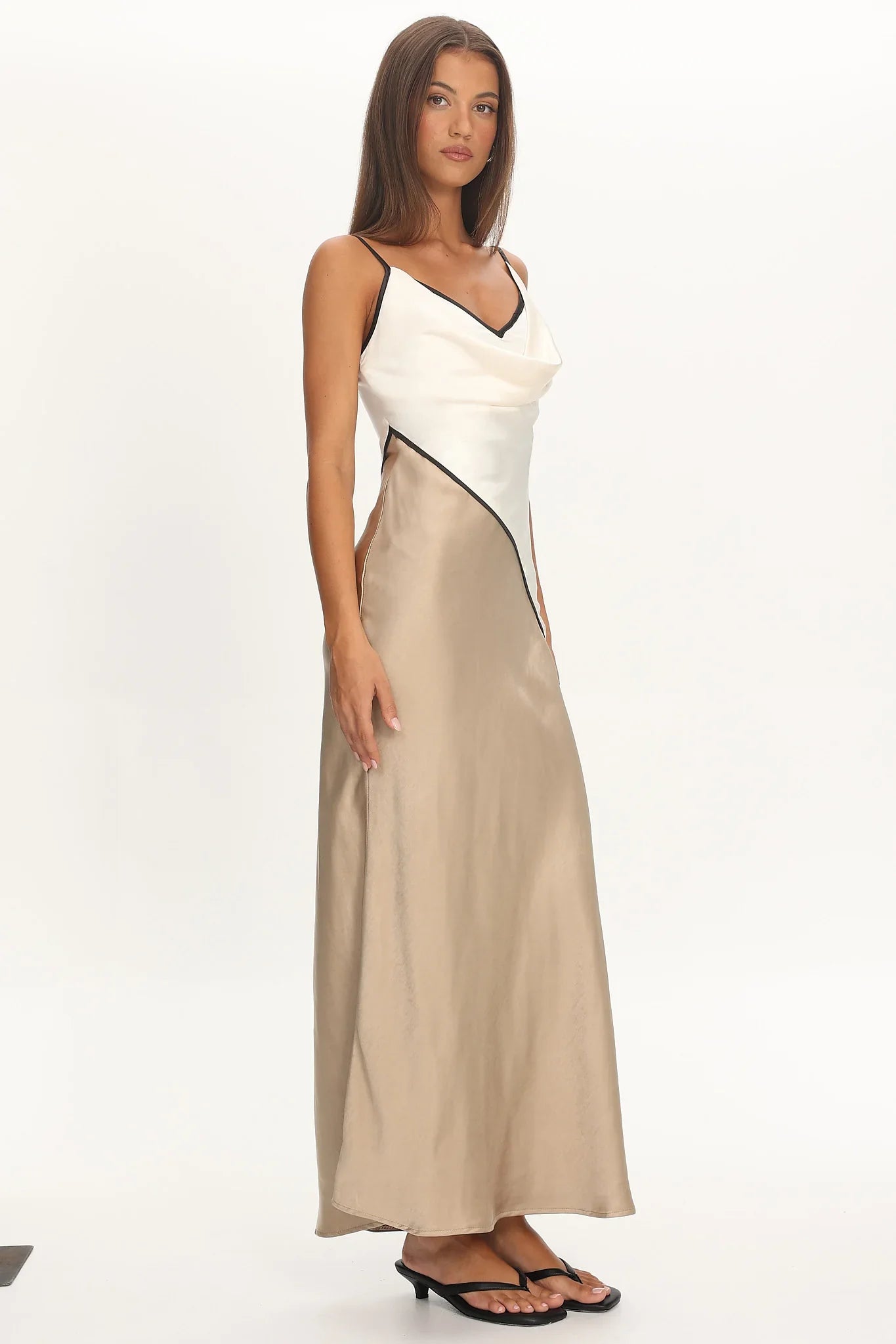 Amarante Cowl Bust Maxi Dress Contrast Oyster
