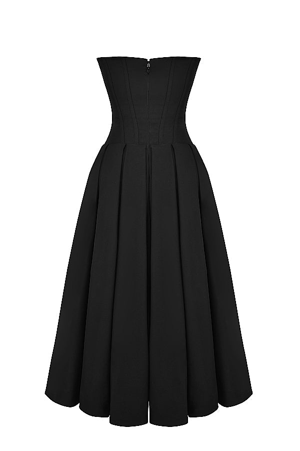 black strapless midi dress