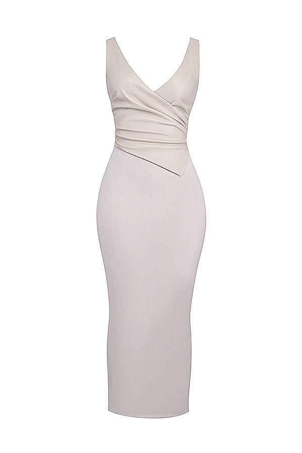 ecru vegan leather maxi dress