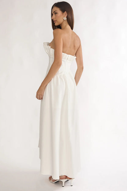 Ilianah Frill Bust Asymmetric Hem Maxi Dress Off White