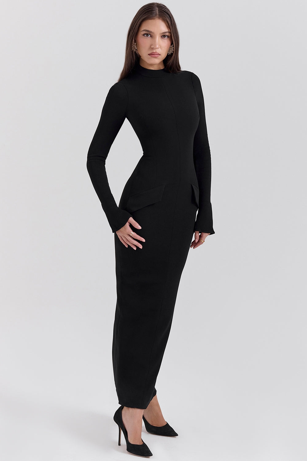 black turtleneck maxi dress