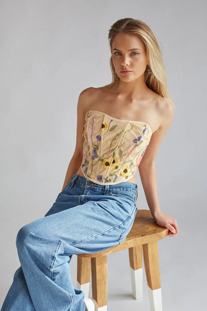 Marigold Floral Lace Corset Top
