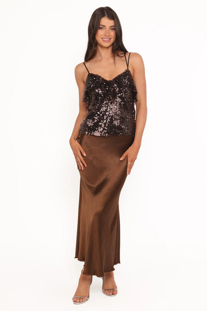 Zinnia Sequins Sleeveless Top - Brown
