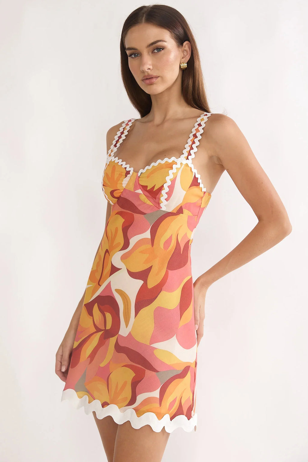 Meadows Ric Ric Trim Mini Dress Print Orange