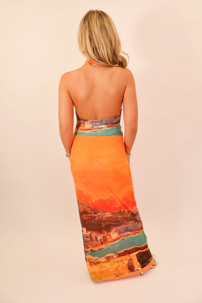 Sunset Scene Midi Skirt Set