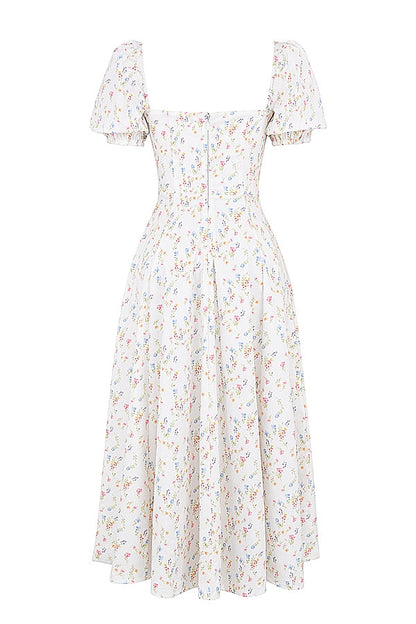 white posy print cotton puff sleeve midi sundress