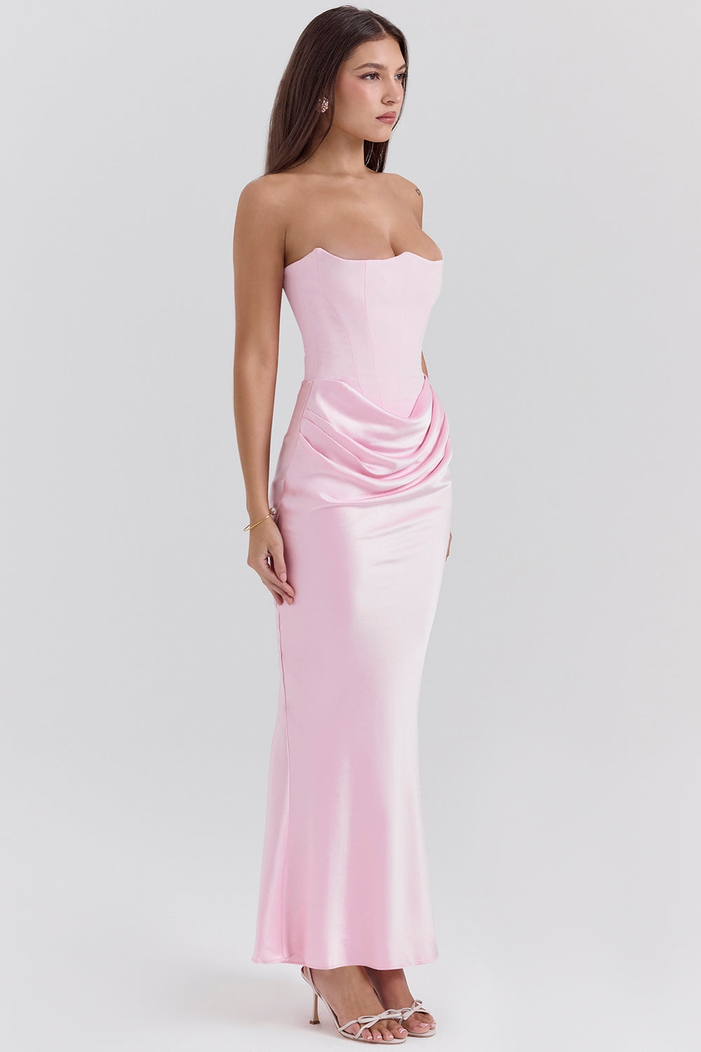 rose shadow strapless corset maxi dress