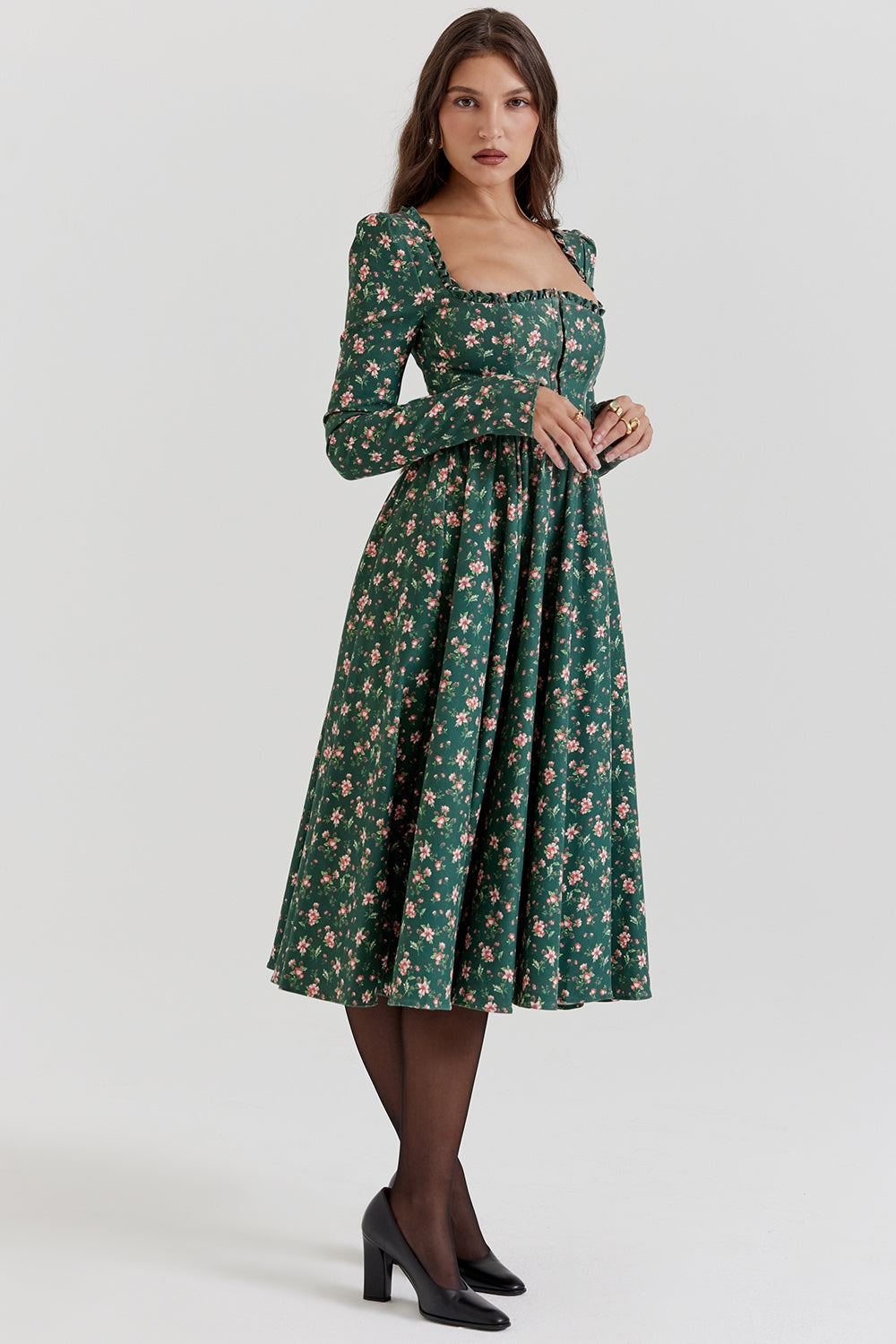 green floral print midi dress