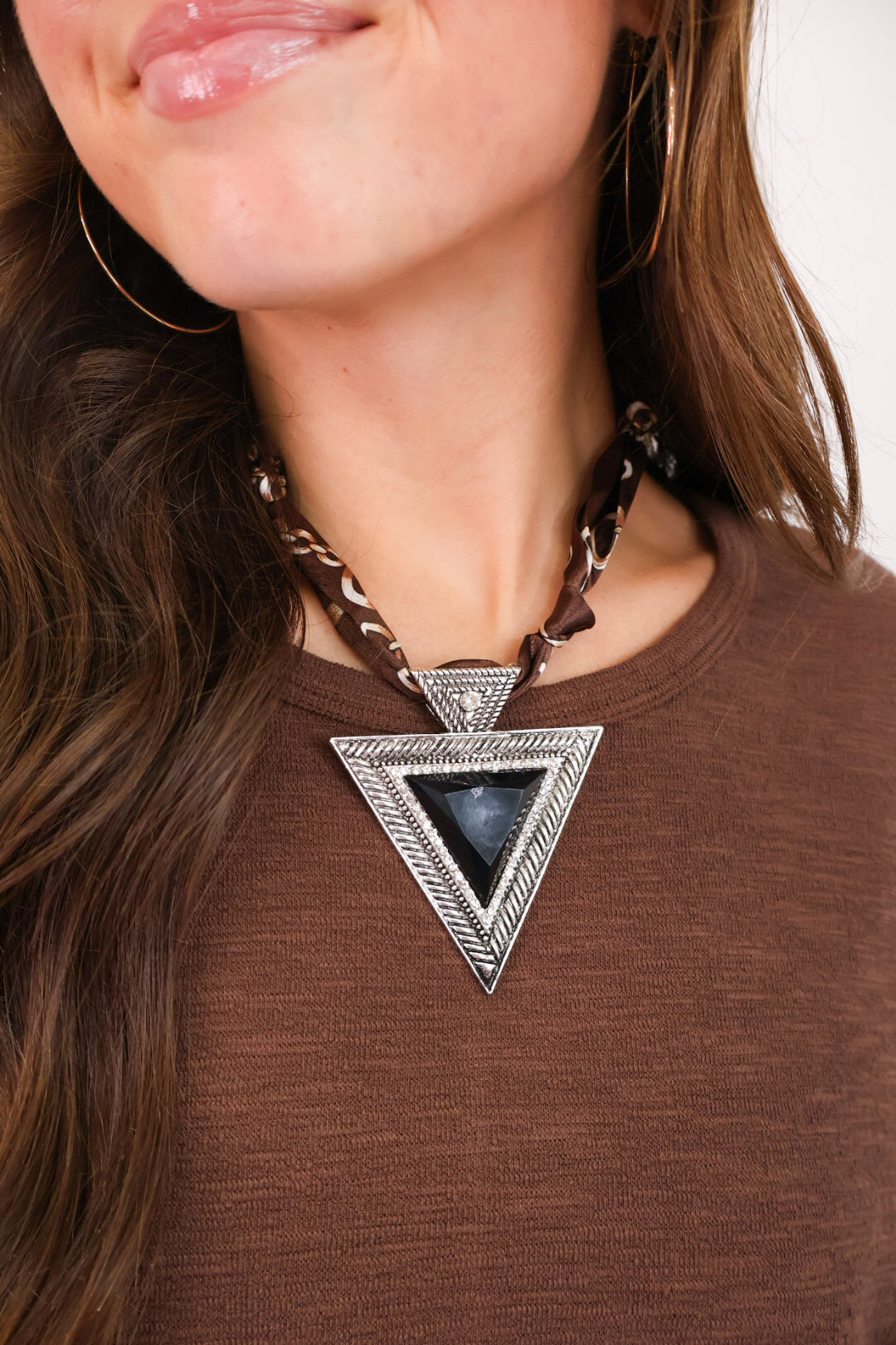 Arrow Pendant Chain Print Scarf Necklace