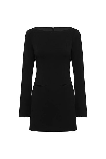 DUA FITTED LONG SLEEVE MINI DRESS - BLACK