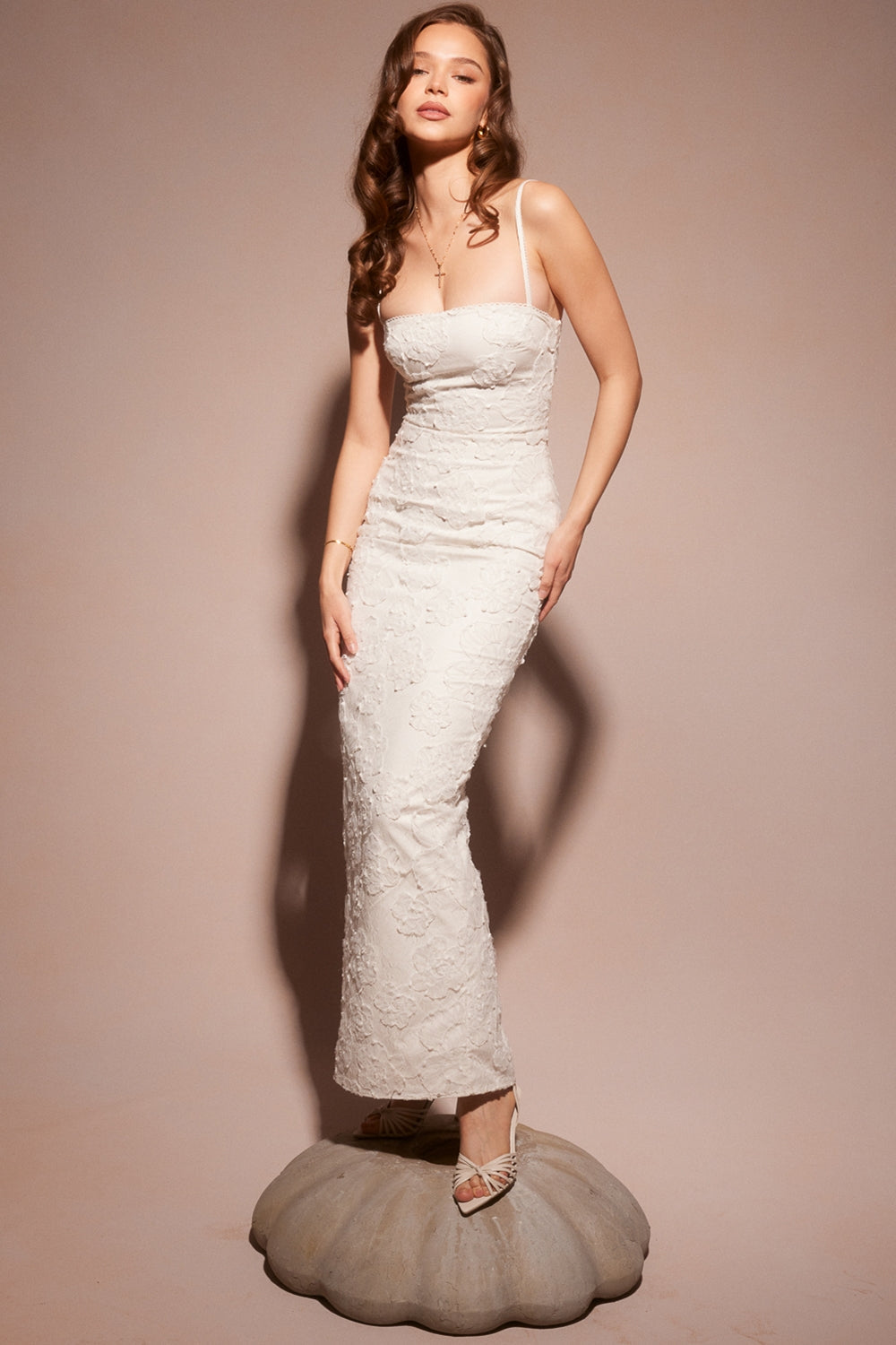 white floral lace maxi dress