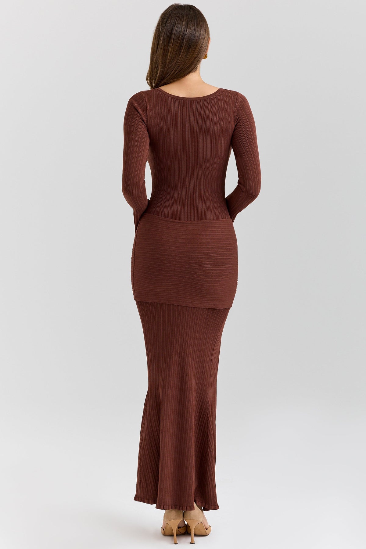 chocolate brown draped maxi dress