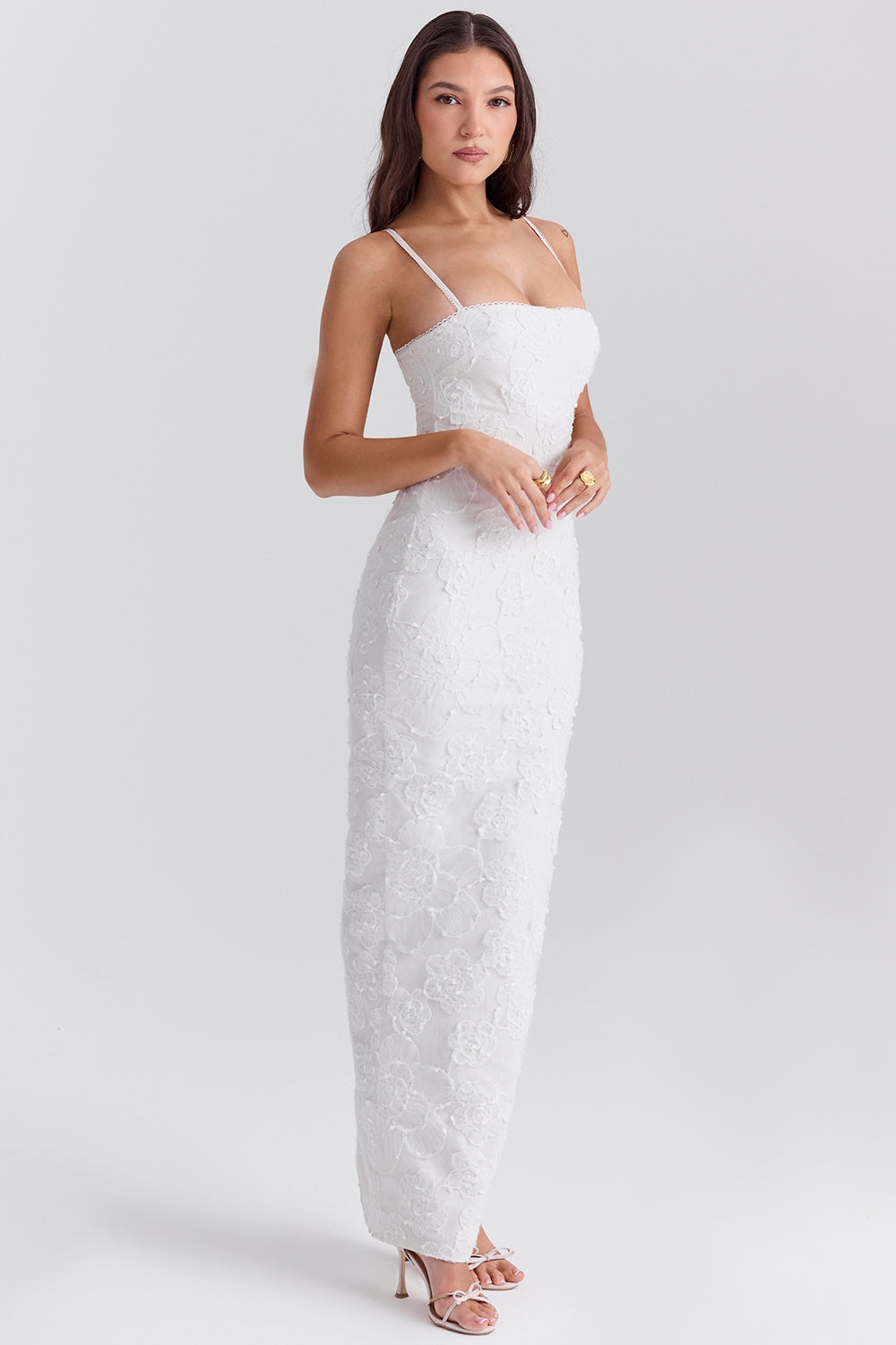 white floral lace maxi dress