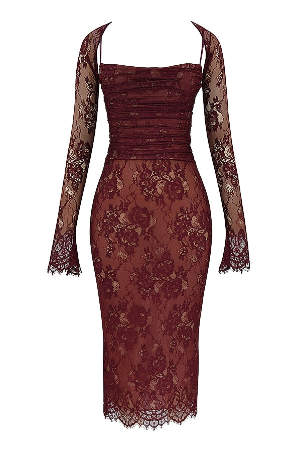 claret lace midi dress
